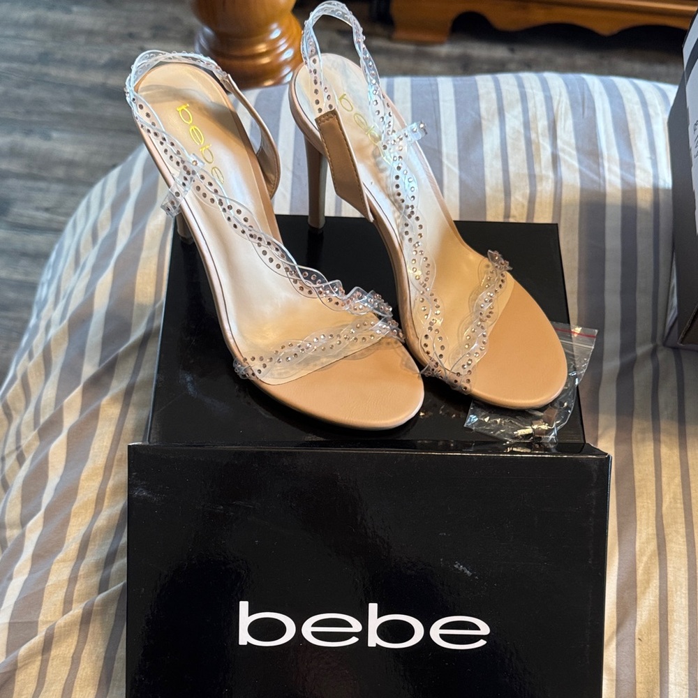 Bebe Nude Heels with Clear Accents